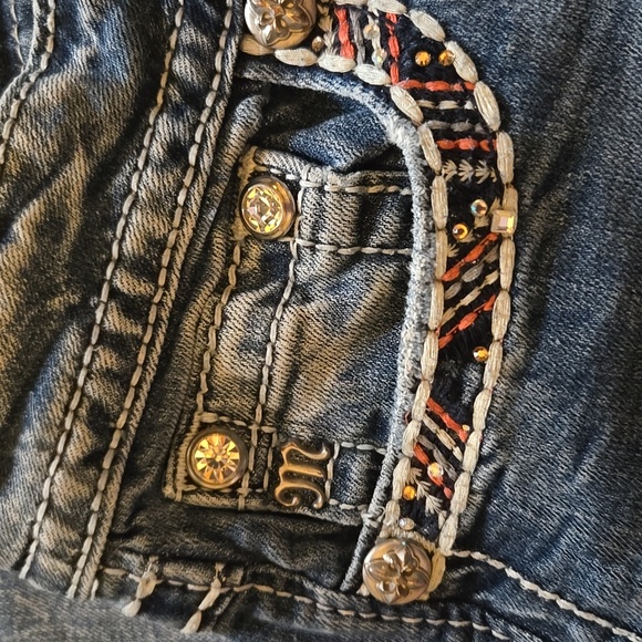 Miss Me Denim Jeans with Embellished Pockets Cuffed Straight - Picture 4 of 11